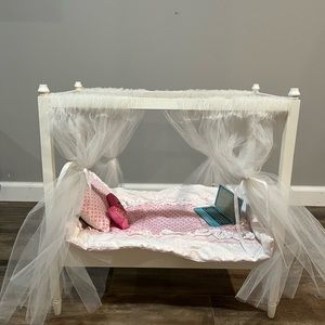 American Girl Doll white bed with curtains